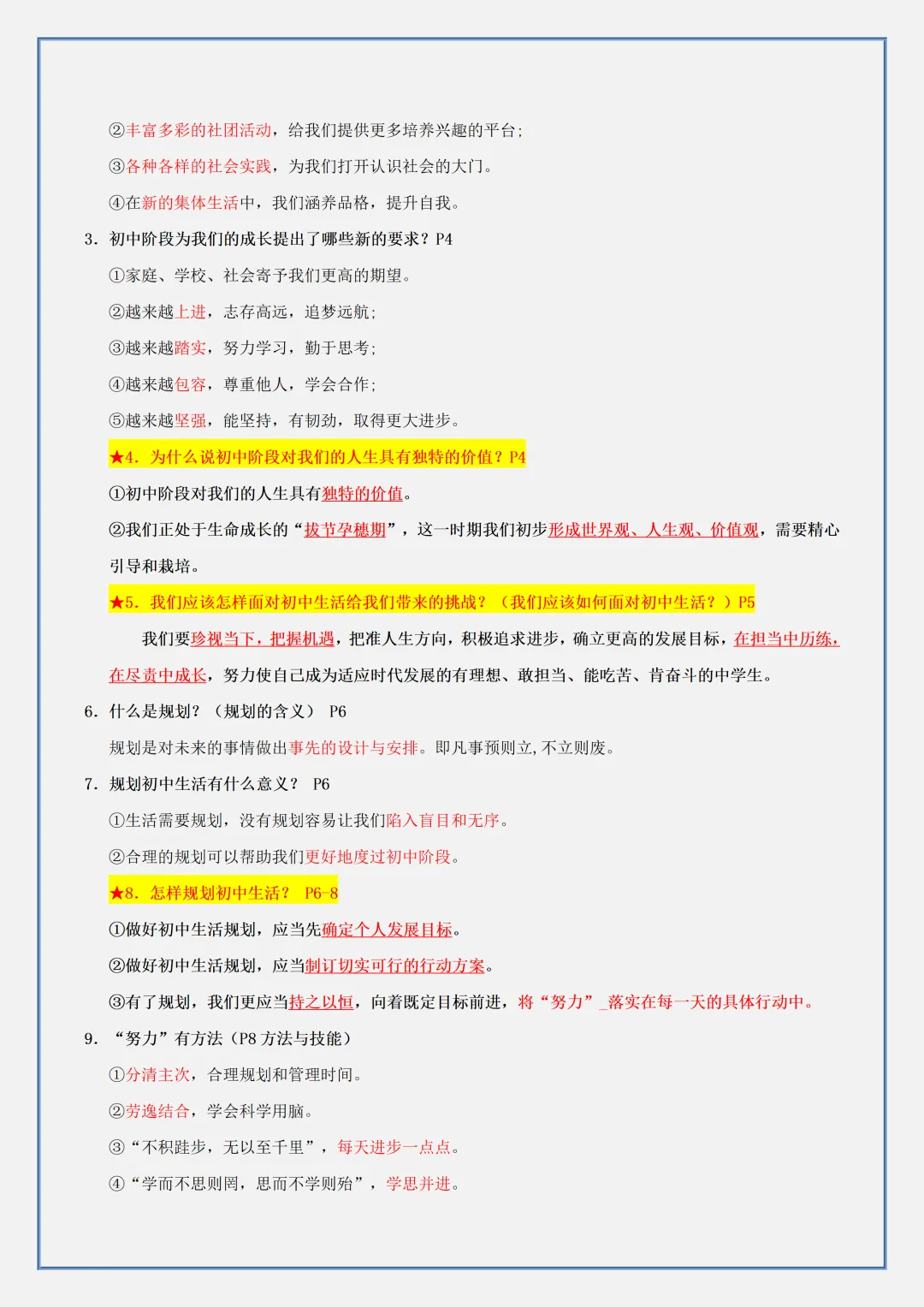 【初一】新版七上道法全册必背考点知识清单总结,完整版可打印(2026)-第3张图片-四季读书网 【初一】新版七上道法全册必背考点知识清单总结,完整版可打印(2026)-第3张图片-四季读书网