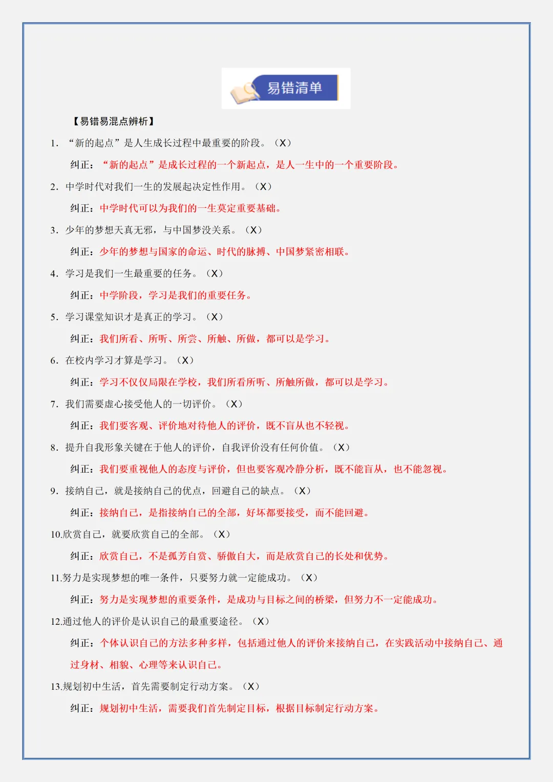【初一】新版七上道法全册必背考点知识清单总结,完整版可打印(2026)-第7张图片-四季读书网 【初一】新版七上道法全册必背考点知识清单总结,完整版可打印(2026)-第7张图片-四季读书网
