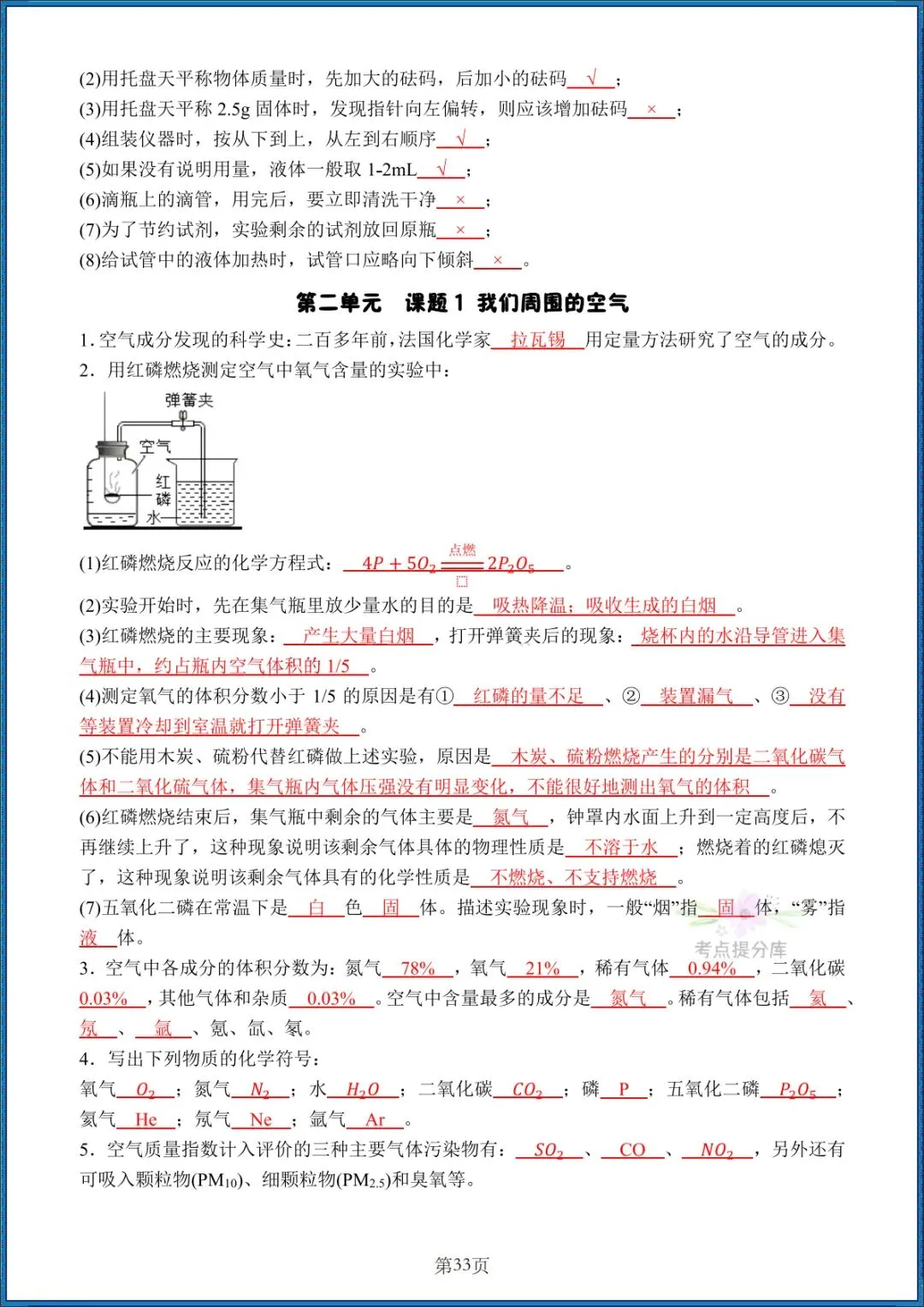 26秋初三人教版 九年级上册化学《全册知识点汇总》背诵+默写 共58页 可打印-第3张图片-四季读书网
