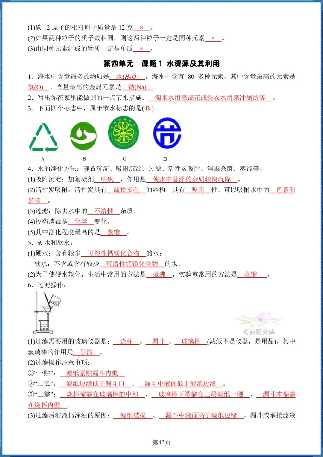 26秋初三人教版 九年级上册化学《全册知识点汇总》背诵+默写 共58页 可打印-第13张图片-四季读书网