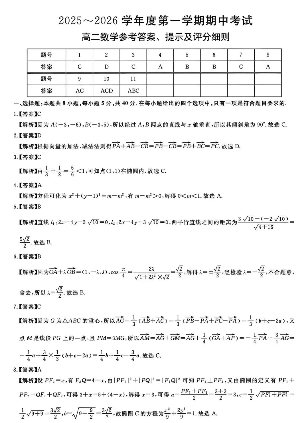 高二上数学期中测试真题【含解析】-第6张图片-四季读书网