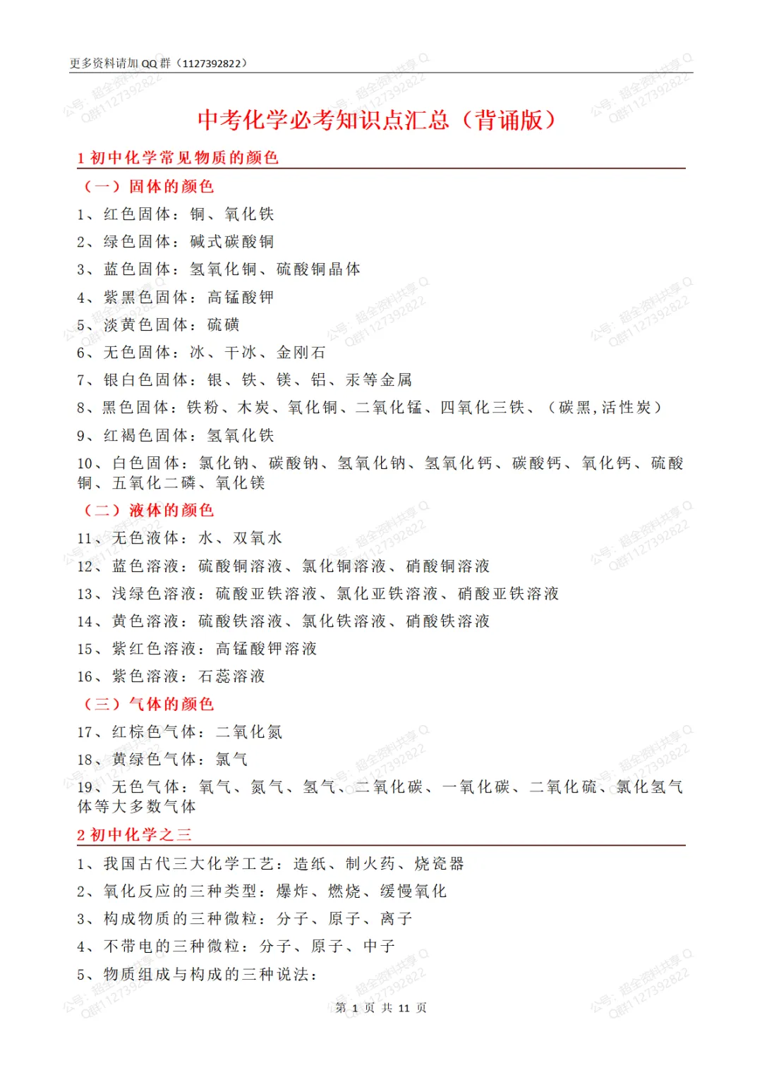 中考化学必考知识点汇总(背诵版+默写版)(pdf分享)-第2张图片-四季读书网 中考化学必考知识点汇总(背诵版+默写版)(pdf分享)-第2张图片-四季读书网