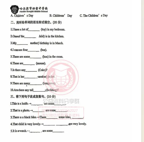 【初一/六上】2026年松雷六(上)英语志学案-小初衔接重点语法弗化专英5名词及答案-第6张图片-四季读书网 【初一/六上】2026年松雷六(上)英语志学案-小初衔接重点语法弗化专英5名词及答案-第6张图片-四季读书网