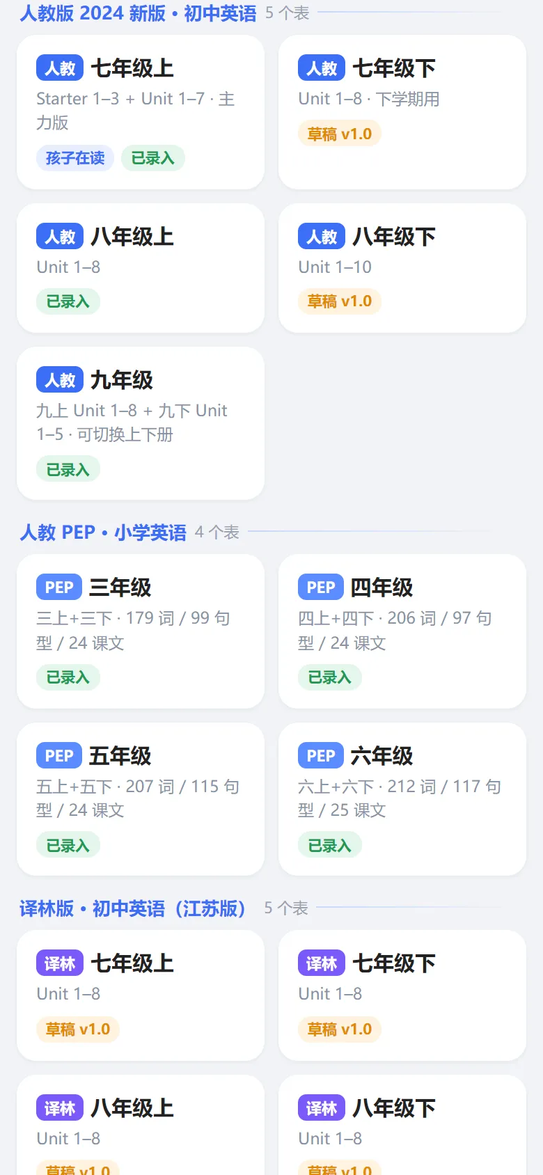 从小学到初三、8 个出版社的英语背诵表,我全整理进了一个入口——你要的版本都有-第1张图片-四季读书网 从小学到初三、8 个出版社的英语背诵表,我全整理进了一个入口——你要的版本都有-第1张图片-四季读书网