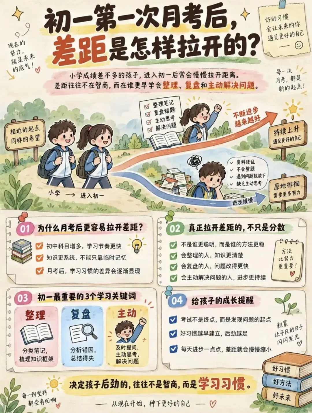 初一第一次月考后,真正拉开差距的不是分数,是这件事!-第2张图片-四季读书网