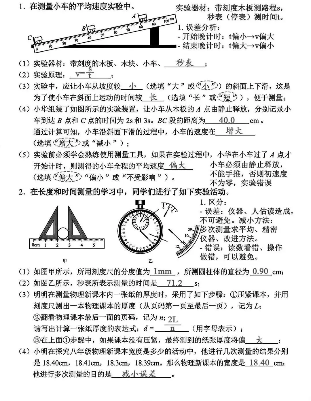 初二物理上册:必考实验题总结(填空版),可打印-第1张图片-四季读书网 初二物理上册:必考实验题总结(填空版),可打印-第1张图片-四季读书网