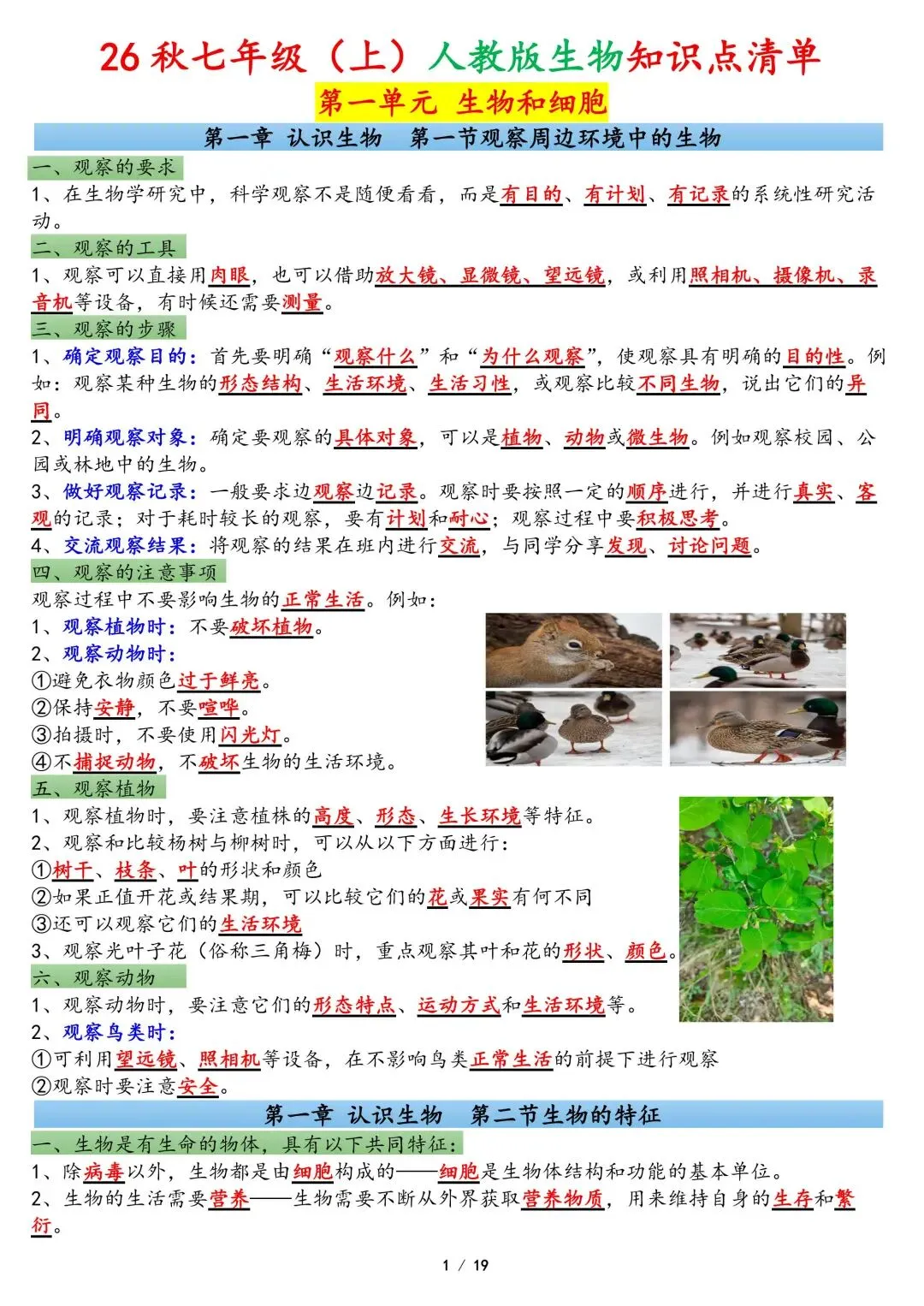 初一新七上全科目课文重点知识点背读总结电子打印版!(2026 新版本)-第16张图片-四季读书网
