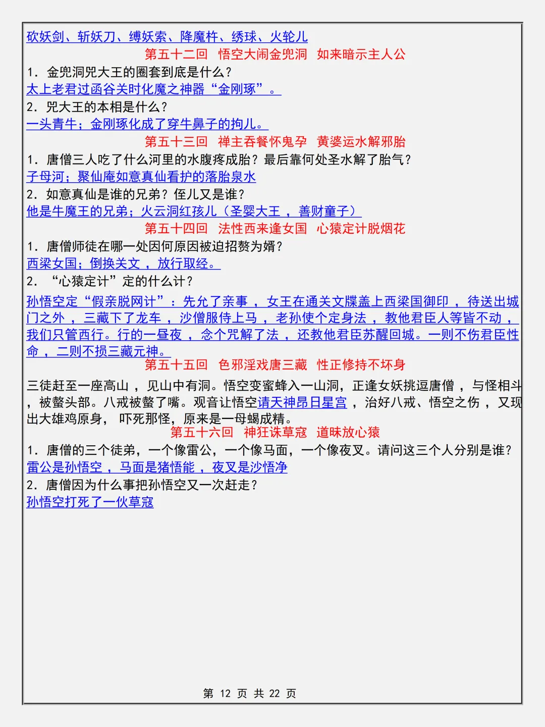 【初一】2026新版七年级上册语文名著考点《西游记简答题专项知识点》,完整版可打印-第14张图片-四季读书网 【初一】2026新版七年级上册语文名著考点《西游记简答题专项知识点》,完整版可打印-第14张图片-四季读书网