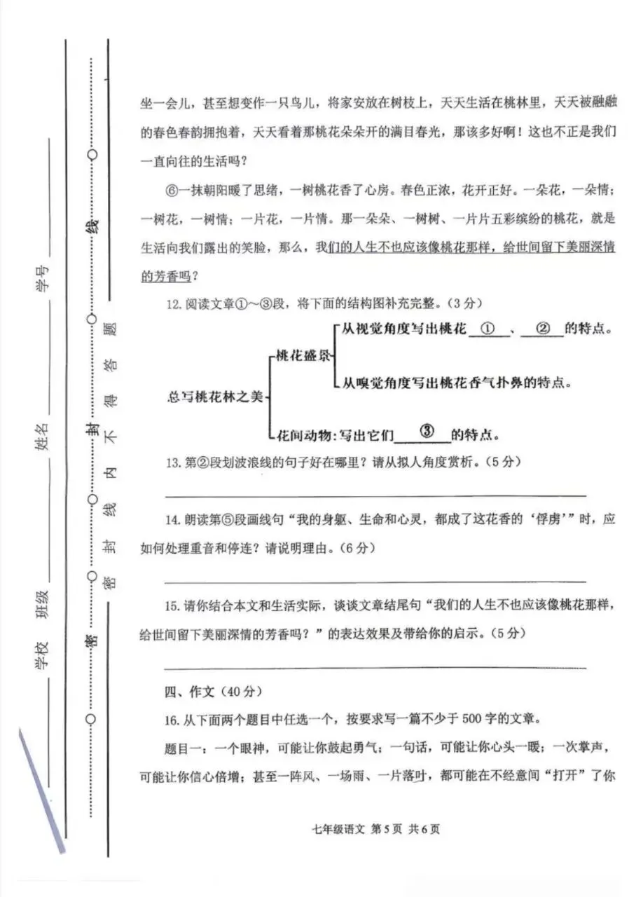 初一|五中10月月考卷-第5张图片-四季读书网