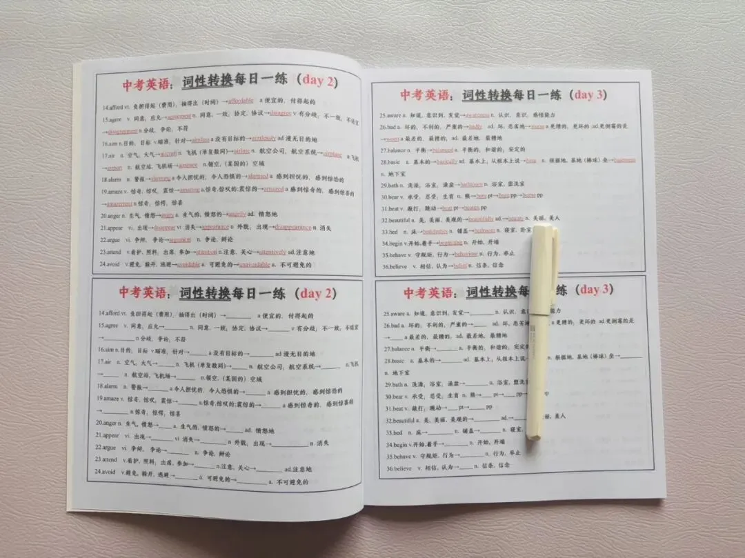 2027新版《中考英语词性转换三件套》高频核心词汇变形归纳,52天小纸条打卡,每日一练(含答案)专门攻克英语高频词汇变形-第7张图片-四季读书网