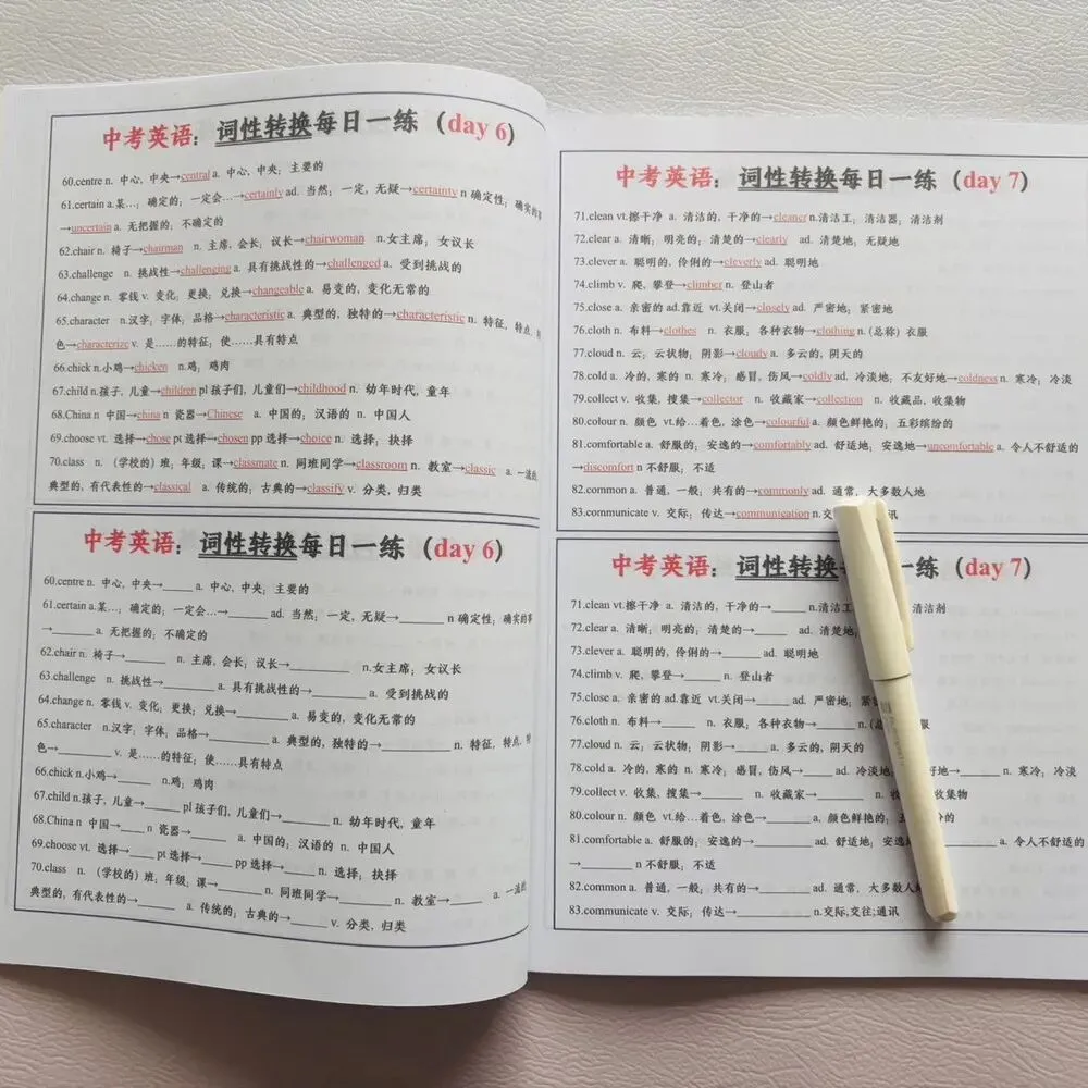 2027新版《中考英语词性转换三件套》高频核心词汇变形归纳,52天小纸条打卡,每日一练(含答案)专门攻克英语高频词汇变形-第23张图片-四季读书网