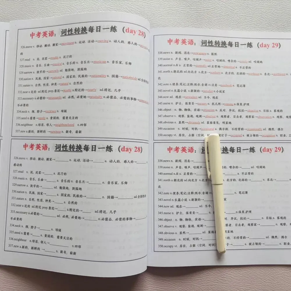 2027新版《中考英语词性转换三件套》高频核心词汇变形归纳,52天小纸条打卡,每日一练(含答案)专门攻克英语高频词汇变形-第26张图片-四季读书网