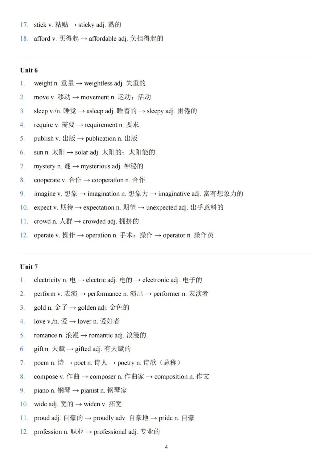 26秋九年级上册英语人教版《中考Unit1~Unit8核心词性转换背记表》丨完整高清电子版可打印-第8张图片-四季读书网