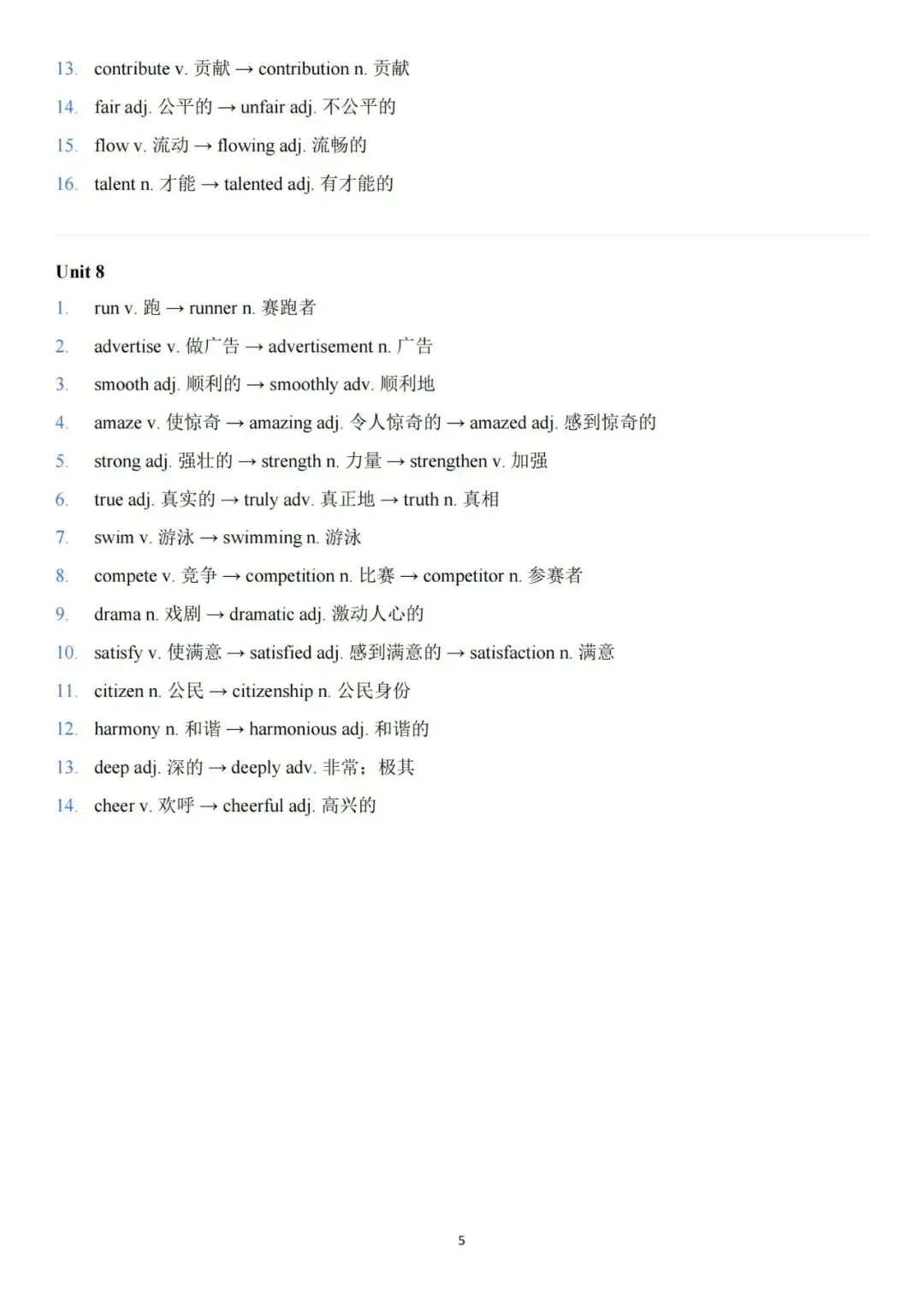 26秋九年级上册英语人教版《中考Unit1~Unit8核心词性转换背记表》丨完整高清电子版可打印-第9张图片-四季读书网