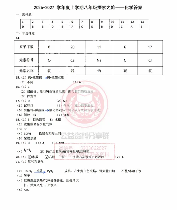 【初三/八上】2026年哈17中八上化学10月月考试题及答案1010-第11张图片-四季读书网