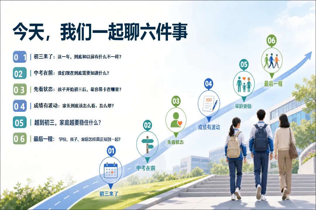 《初三九年级上学期家长会PPT:走稳初三奔赴中考(初三与以前有什么不同分析+中考信息家长必读+学生状态三大信号识别+成绩波动三问法)》-第6张图片-四季读书网 《初三九年级上学期家长会PPT:走稳初三奔赴中考(初三与以前有什么不同分析+中考信息家长必读+学生状态三大信号识别+成绩波动三问法)》-第6张图片-四季读书网