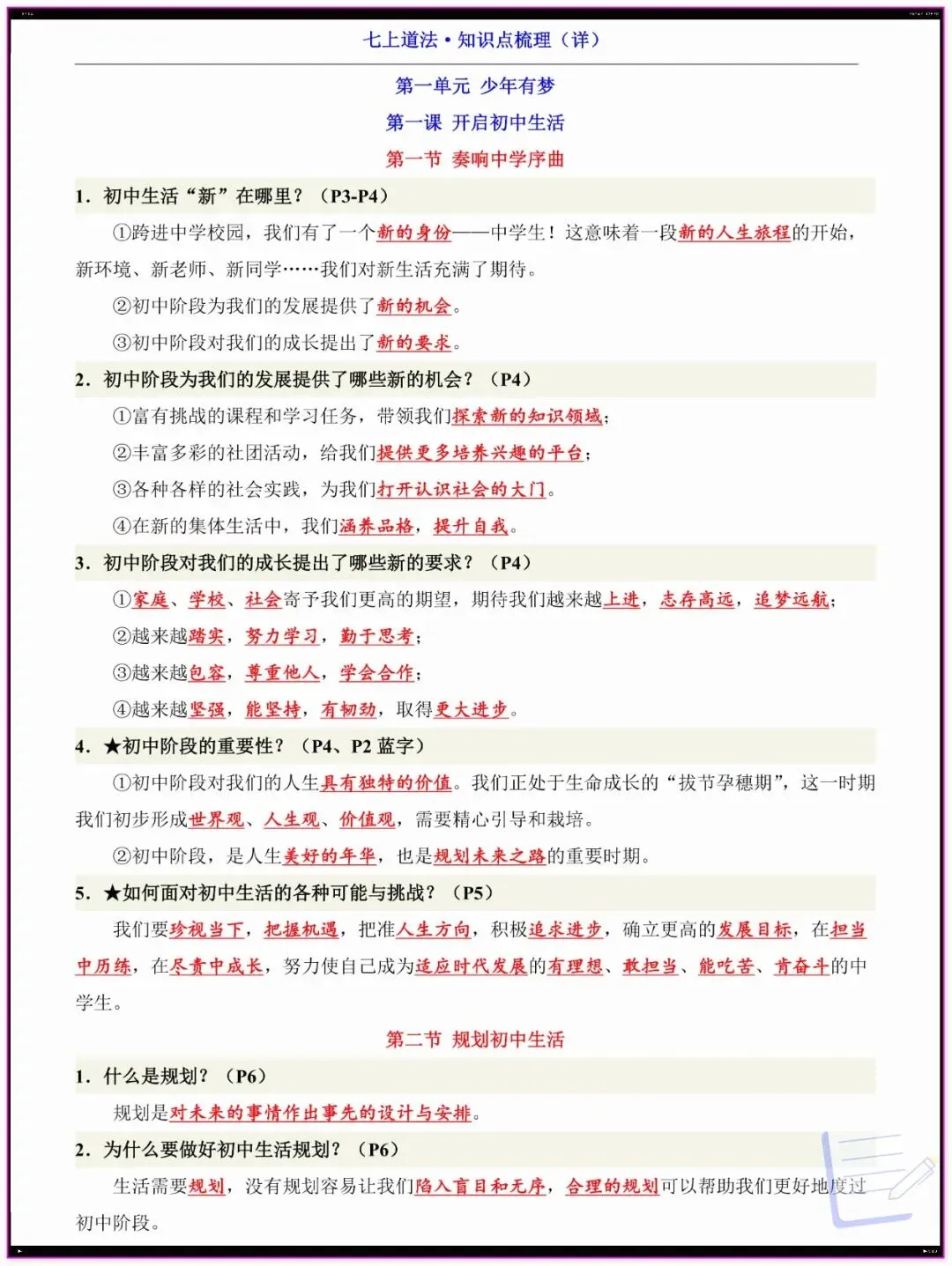 【初一】新版教材 2026年七上小四门重点必考知识点汇总(期中必备)电子打印版!-第5张图片-四季读书网
