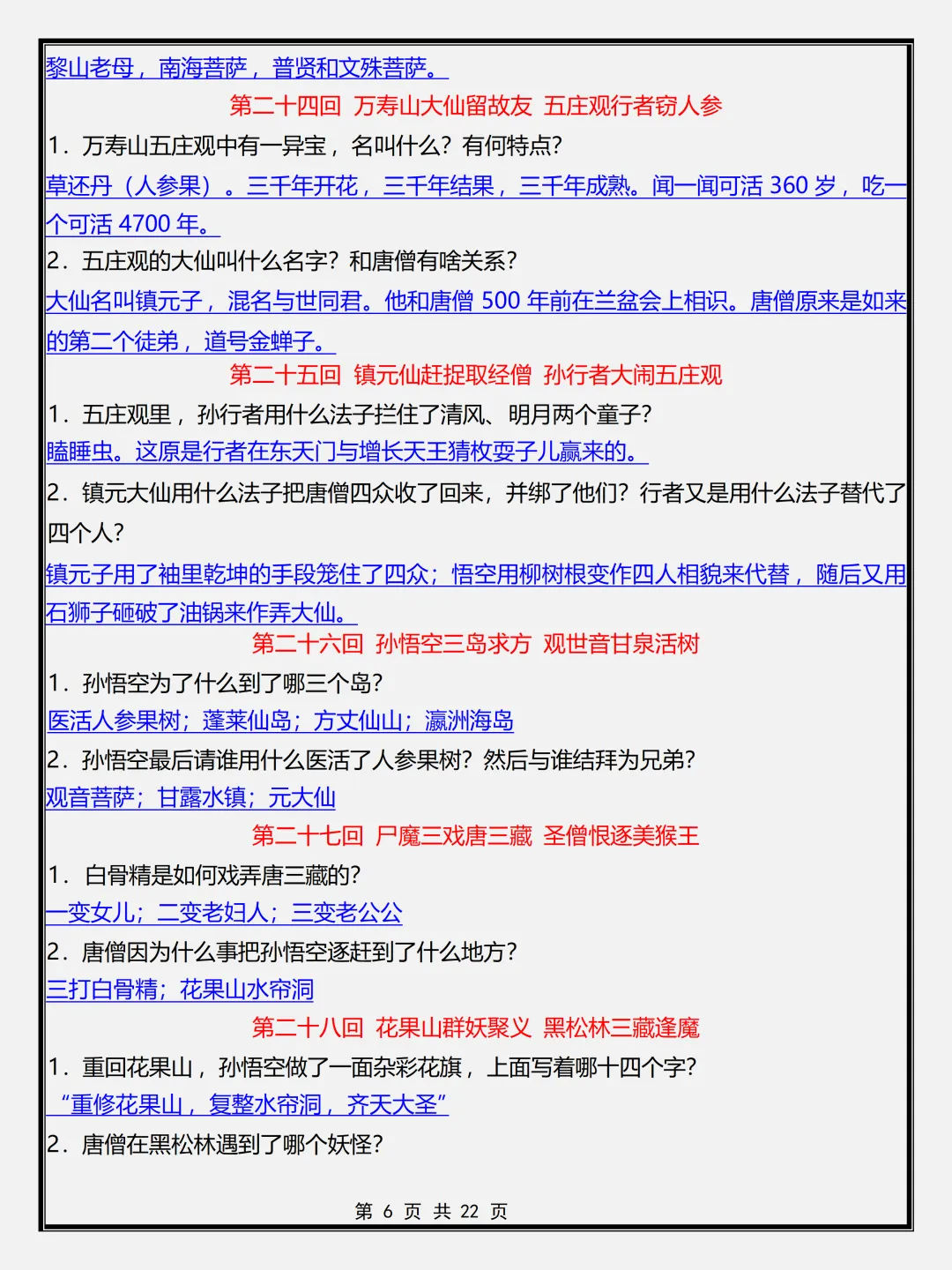 【初一】新版七年级上册语文名著《西游记》必背考点简答题+专项训练,完整版可打印(2026)-第6张图片-四季读书网 【初一】新版七年级上册语文名著《西游记》必背考点简答题+专项训练,完整版可打印(2026)-第6张图片-四季读书网
