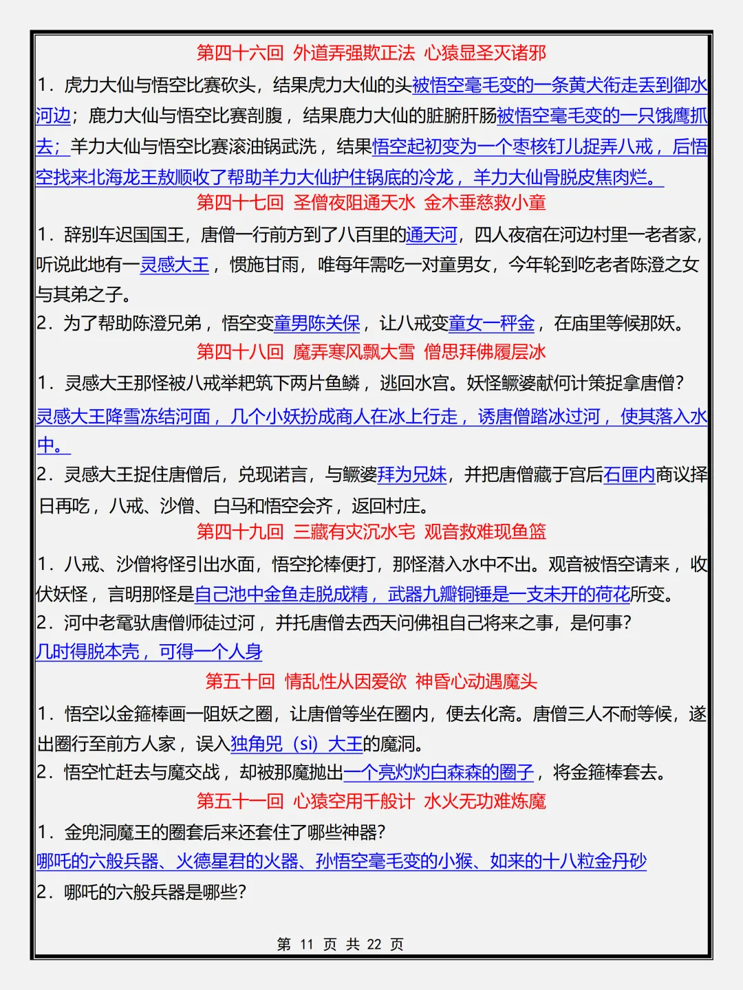 【初一】新版七年级上册语文名著《西游记》必背考点简答题+专项训练,完整版可打印(2026)-第11张图片-四季读书网 【初一】新版七年级上册语文名著《西游记》必背考点简答题+专项训练,完整版可打印(2026)-第11张图片-四季读书网