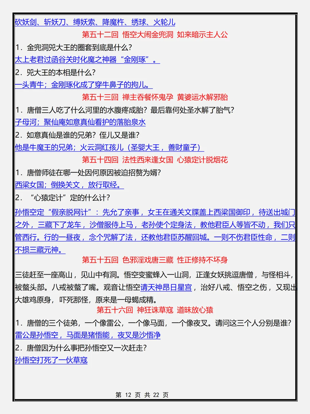 【初一】新版七年级上册语文名著《西游记》必背考点简答题+专项训练,完整版可打印(2026)-第12张图片-四季读书网 【初一】新版七年级上册语文名著《西游记》必背考点简答题+专项训练,完整版可打印(2026)-第12张图片-四季读书网