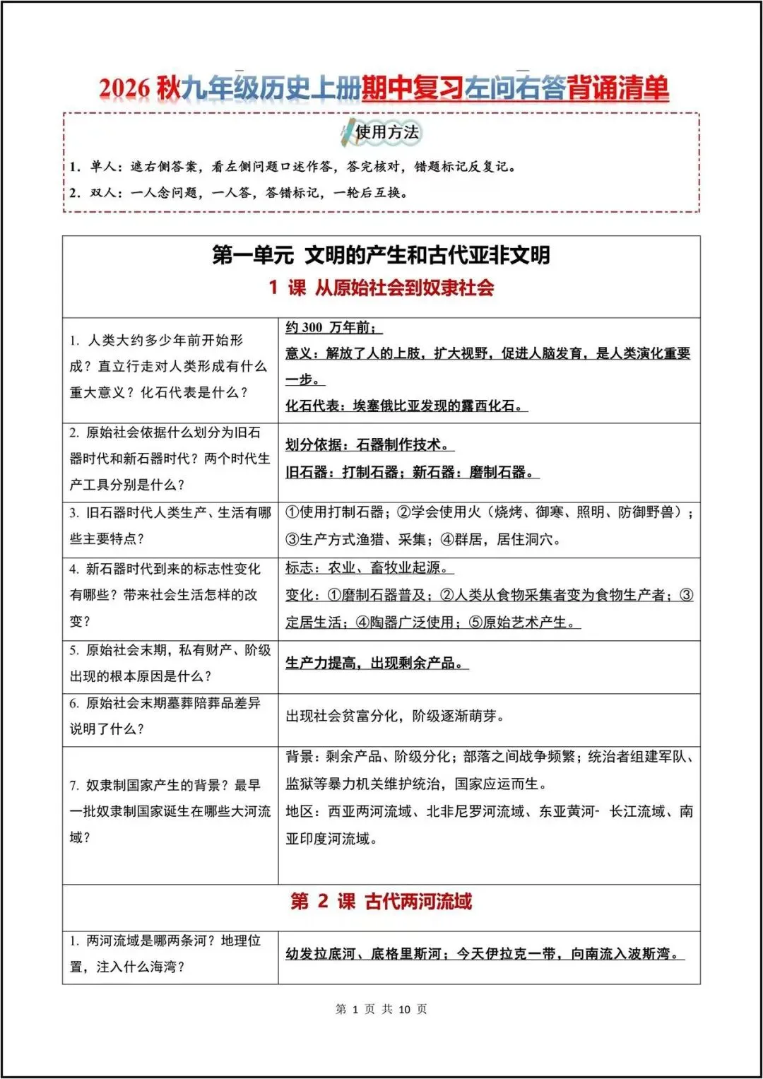 期中复习/2026秋初三九上《历史》左问右答知识考点(背诵清单)电子版可打印-第2张图片-四季读书网 期中复习/2026秋初三九上《历史》左问右答知识考点(背诵清单)电子版可打印-第2张图片-四季读书网