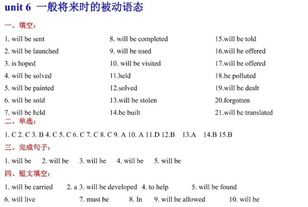 【新初三】新人教九年级 ( 上册 ) Unit 6 语法复习精练-第3张图片-四季读书网
