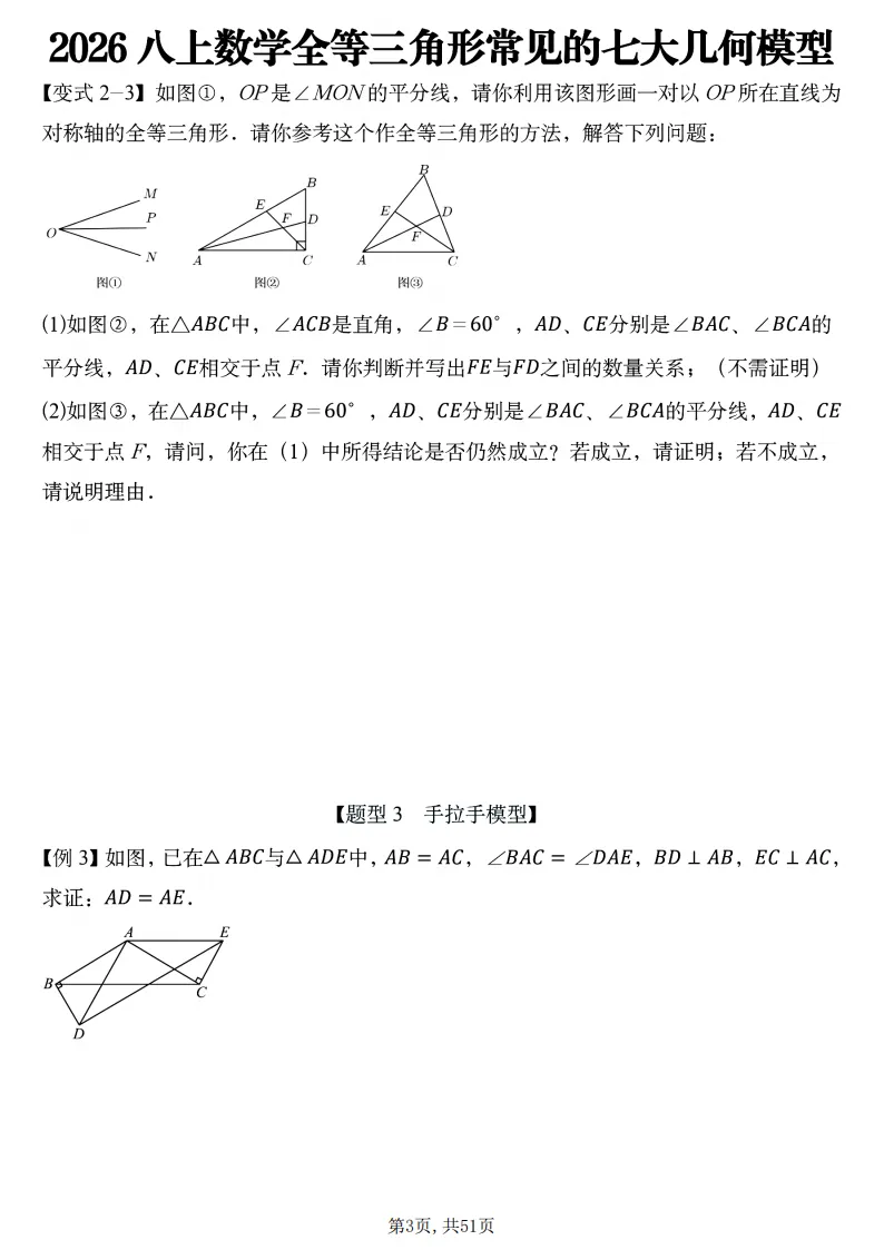 初二数学上册:《全等三角形》7个常见几何模型,51页精编-第5张图片-四季读书网 初二数学上册:《全等三角形》7个常见几何模型,51页精编-第5张图片-四季读书网