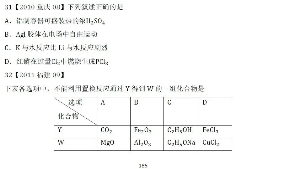 高考化学选择题微课主题08∣元素化合物031-040(本期为2010年和2011年的10道题)-第2张图片-四季读书网