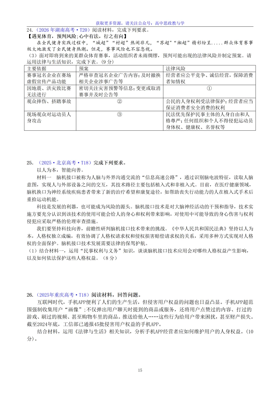 《法律与生活》主观题答题结构及与高考真题主观题汇编(核心必备知识、七大类主观题解题方法)-第12张图片-四季读书网