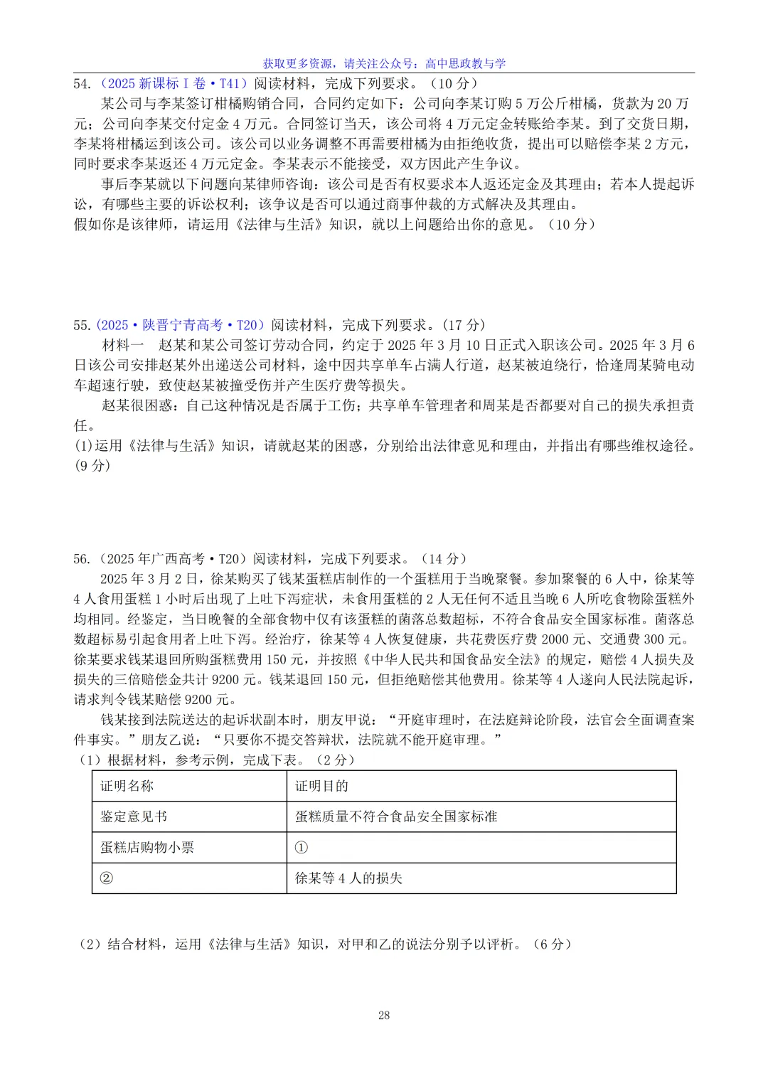 《法律与生活》主观题答题结构及与高考真题主观题汇编(核心必备知识、七大类主观题解题方法)-第13张图片-四季读书网