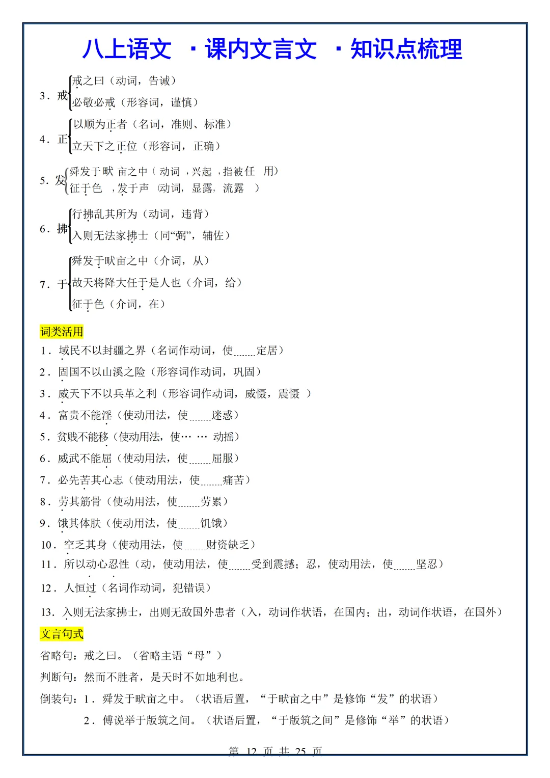 初二2026新【八上语文】课内文言文核心考点知识点梳理(完整版可打印)-第14张图片-四季读书网 初二2026新【八上语文】课内文言文核心考点知识点梳理(完整版可打印)-第14张图片-四季读书网
