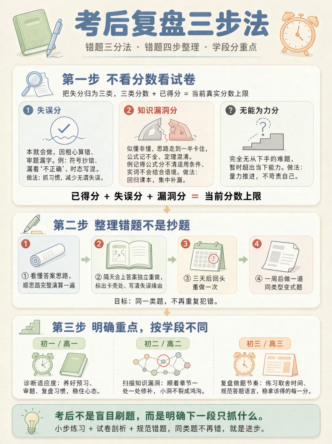 月考后,我们该做什么 ?—— 分析试卷,调整方法、节奏(附:考后复盘三步法+分析模板)-第1张图片-四季读书网 月考后,我们该做什么 ?—— 分析试卷,调整方法、节奏(附:考后复盘三步法+分析模板)-第1张图片-四季读书网
