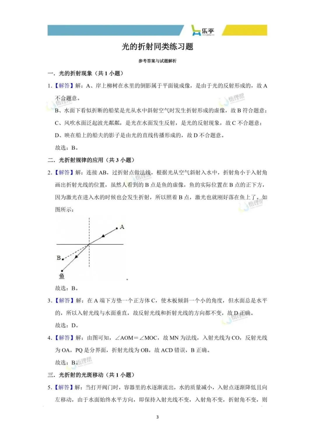 初二物理每周练习分享——光的折射-第7张图片-四季读书网 初二物理每周练习分享——光的折射-第7张图片-四季读书网