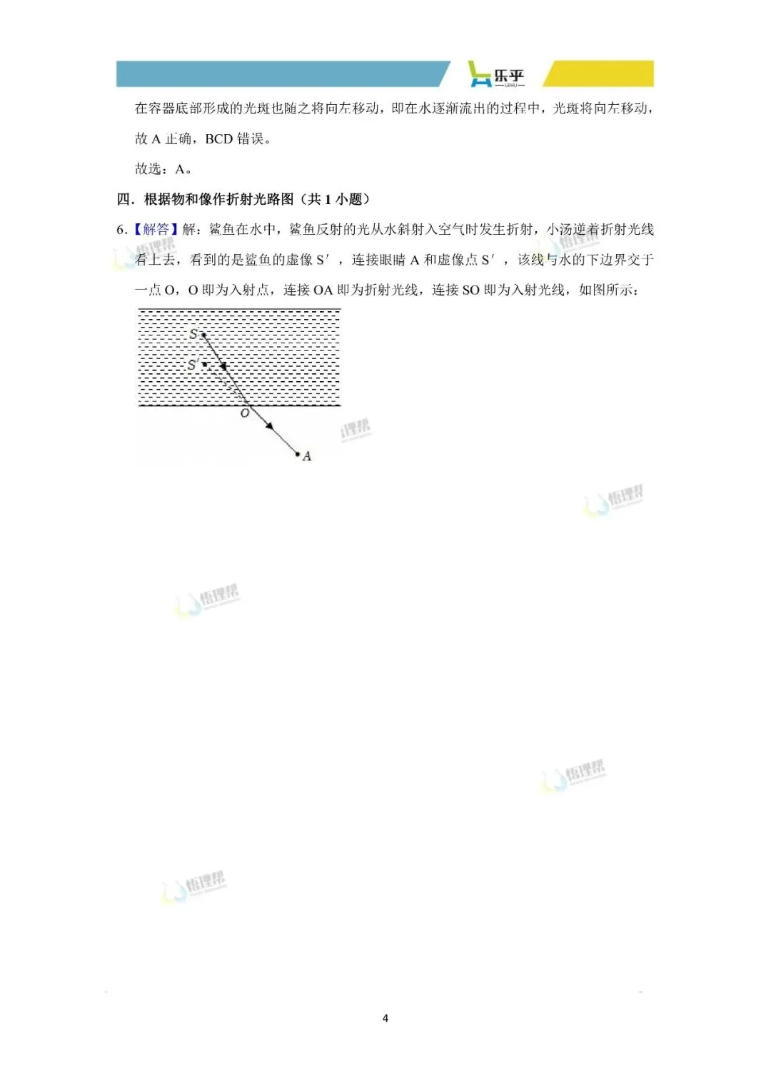 初二物理每周练习分享——光的折射-第8张图片-四季读书网 初二物理每周练习分享——光的折射-第8张图片-四季读书网