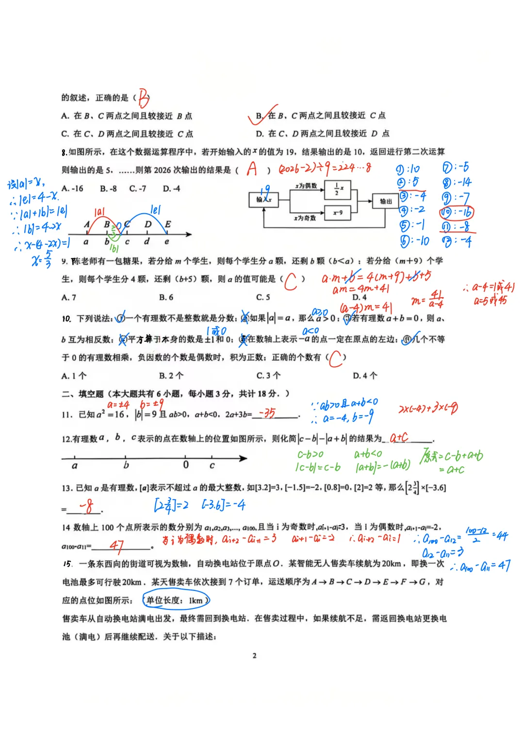 初一中泠第一次月考数学试卷解析-第2张图片-四季读书网