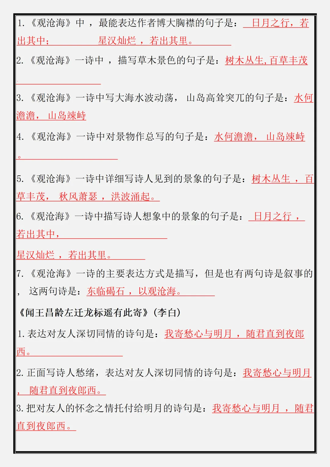 【初一】新版七年级上册语文古诗词专项背默复习,完整版可打印(2026)-第4张图片-四季读书网 【初一】新版七年级上册语文古诗词专项背默复习,完整版可打印(2026)-第4张图片-四季读书网