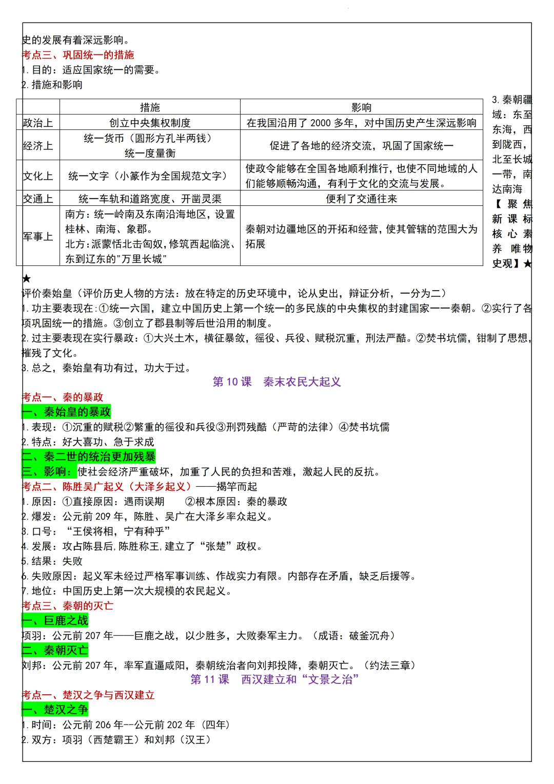 【初一】2026新版七年级上册历史全册必背高频考点知识汇总,完整版可打印-第10张图片-四季读书网