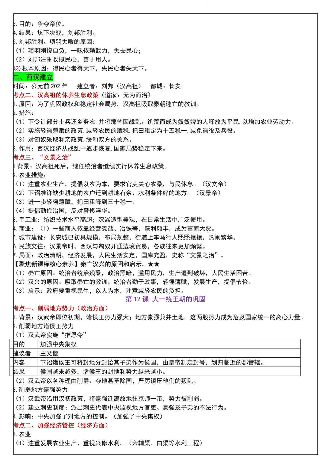 【初一】2026新版七年级上册历史全册必背高频考点知识汇总,完整版可打印-第11张图片-四季读书网