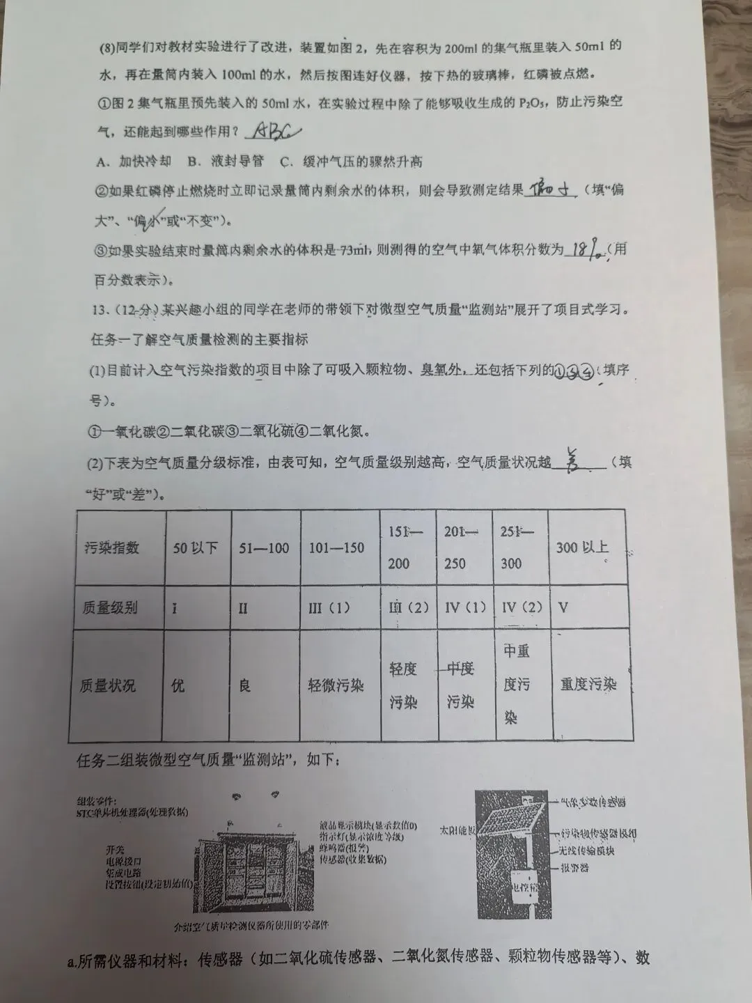 【初三学生做题记录】化学月考卷七-第5张图片-四季读书网