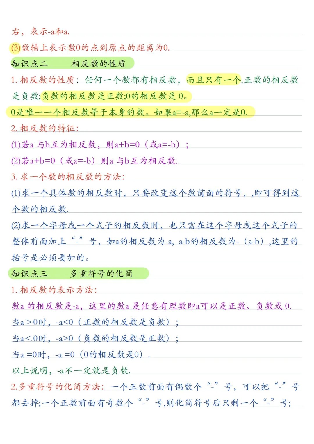 初一数学 | 人教版七年级上册核心知识点总结(彩色电子版)-第4张图片-四季读书网