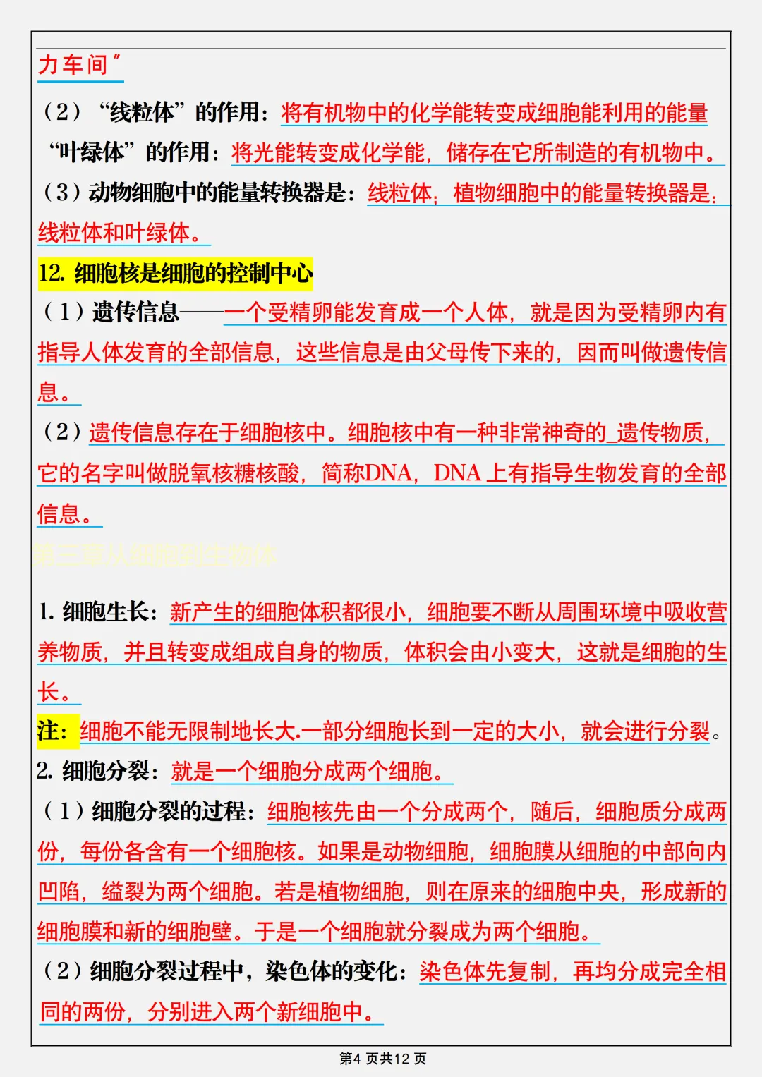 【初一】新版七年级上册生物必背考点知识点总结,完整版可打印(2026)-第4张图片-四季读书网