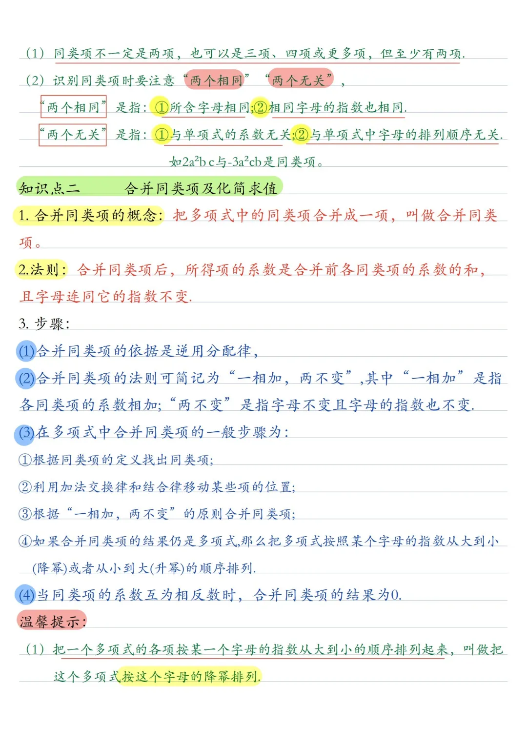 初一数学 | 人教版七年级上册核心知识点总结(彩色电子版)-第14张图片-四季读书网