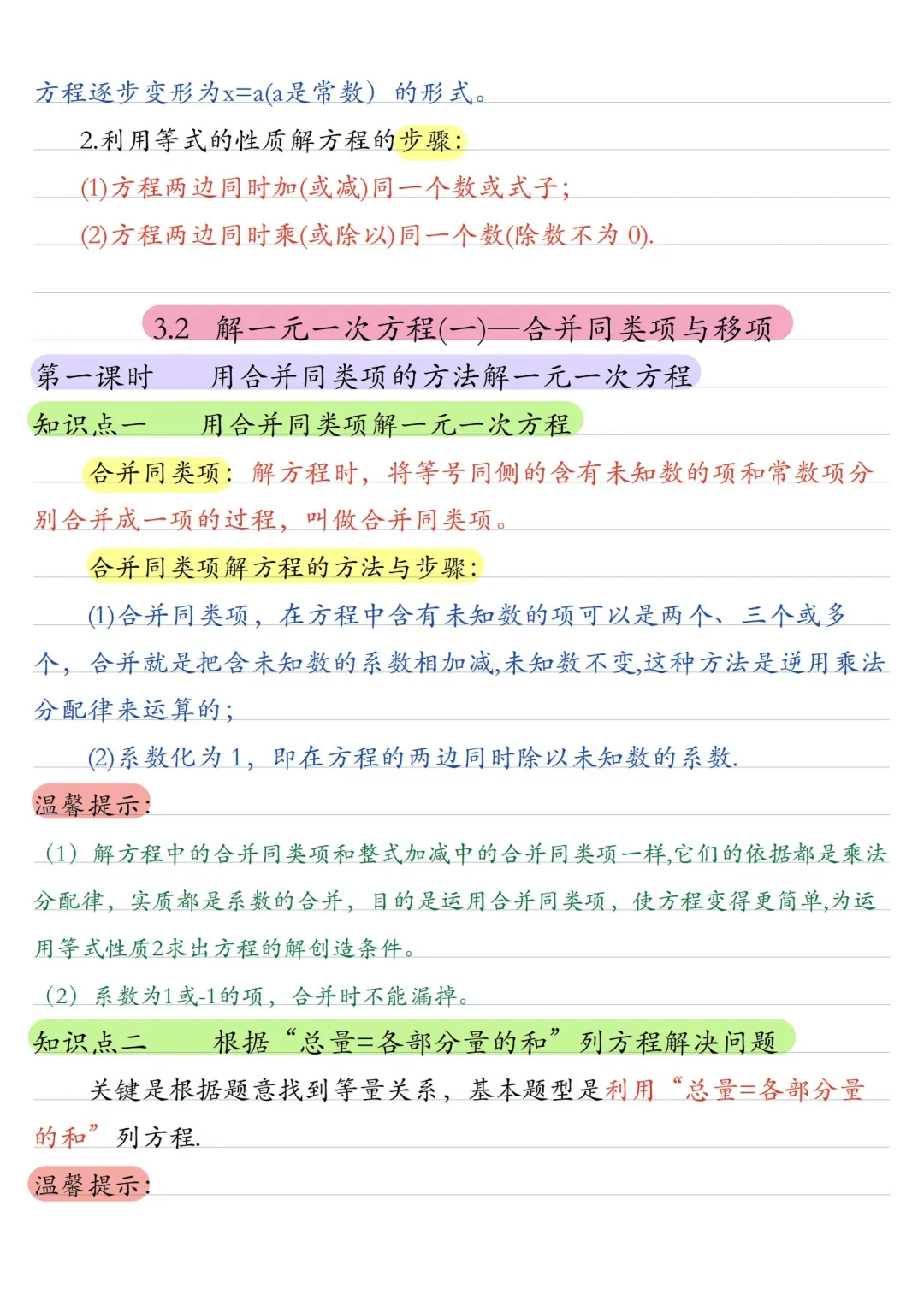 初一数学 | 人教版七年级上册核心知识点总结(彩色电子版)-第19张图片-四季读书网