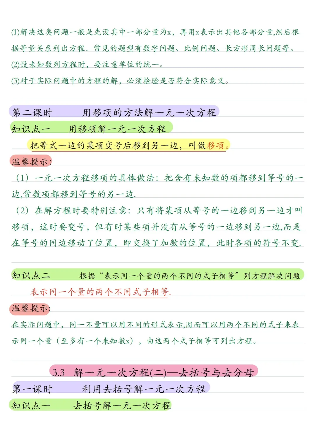 初一数学 | 人教版七年级上册核心知识点总结(彩色电子版)-第20张图片-四季读书网