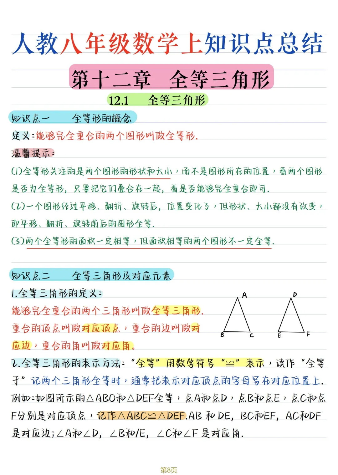 初二数学 | 人教版八年级上册核心知识点总结(彩色电子版)-第8张图片-四季读书网