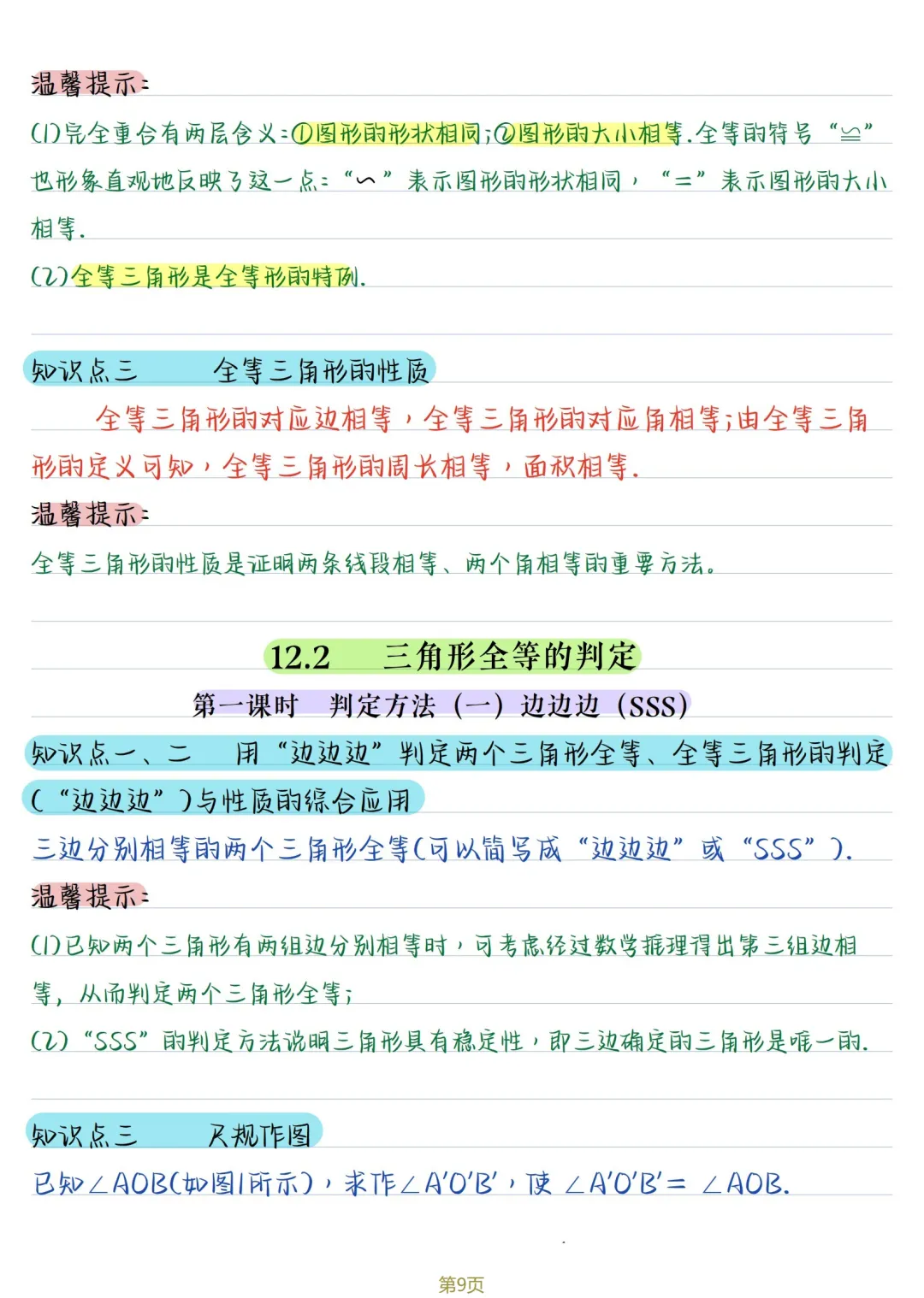 初二数学 | 人教版八年级上册核心知识点总结(彩色电子版)-第9张图片-四季读书网