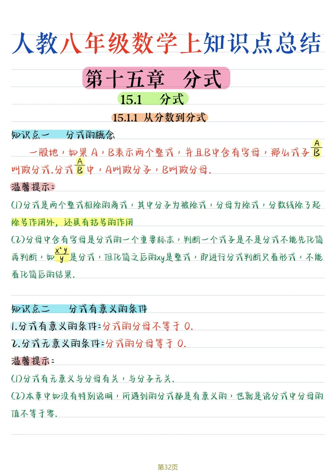 初二数学 | 人教版八年级上册核心知识点总结(彩色电子版)-第32张图片-四季读书网