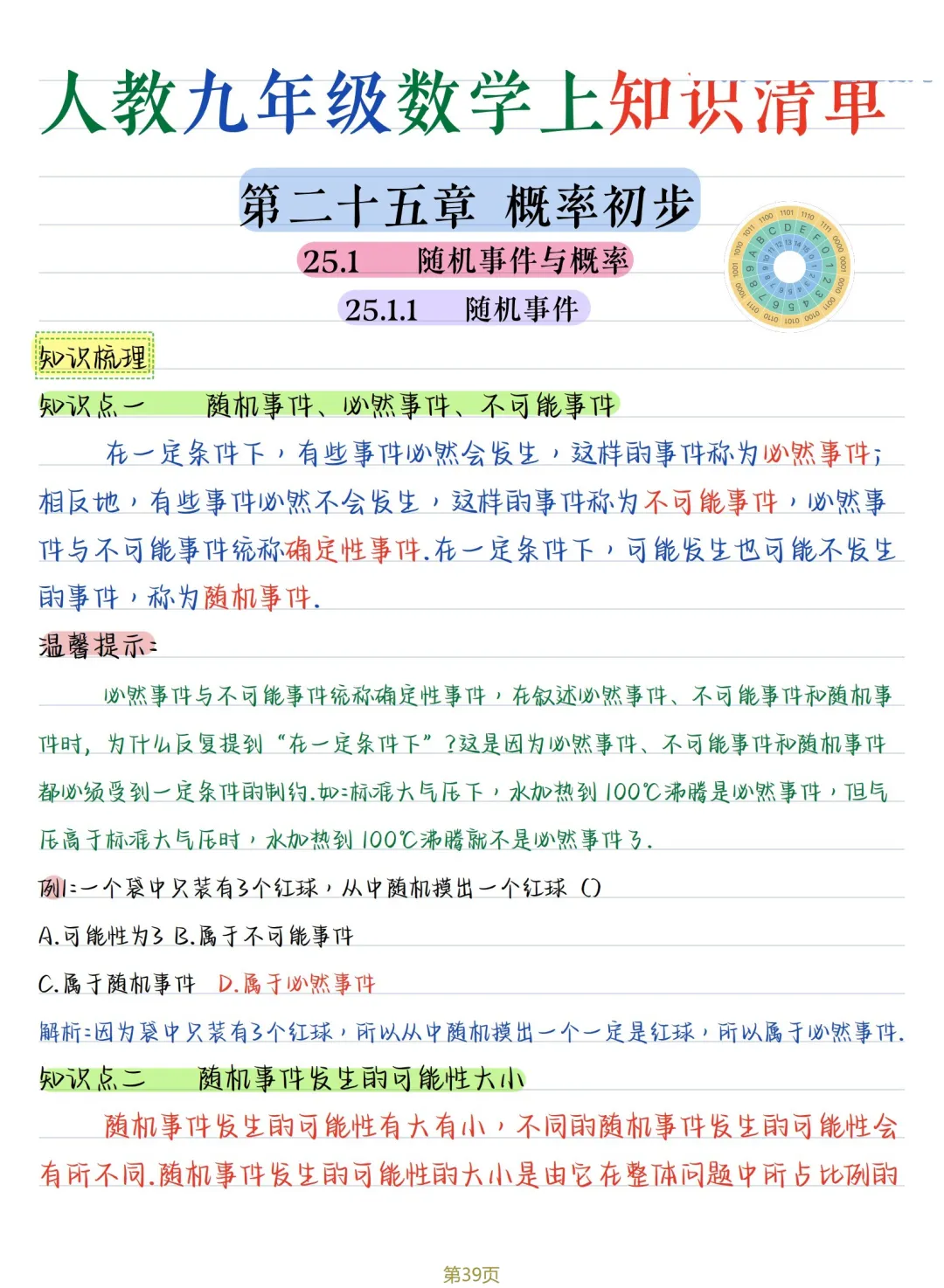 初三数学 | 人教版九年级上册核心知识点总结(彩色电子版)-第39张图片-四季读书网 初三数学 | 人教版九年级上册核心知识点总结(彩色电子版)-第39张图片-四季读书网