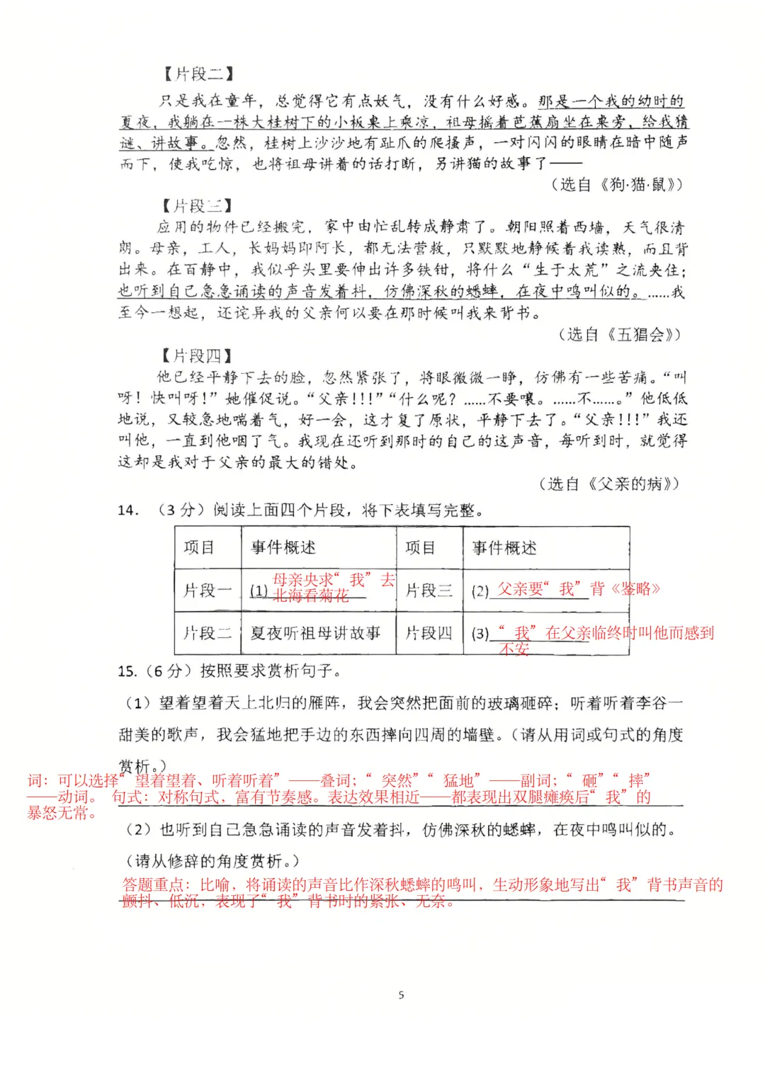 【初一语文】2026年南京一中明发校区初一上语文10月月考真题卷(含答案解析)-第6张图片-四季读书网