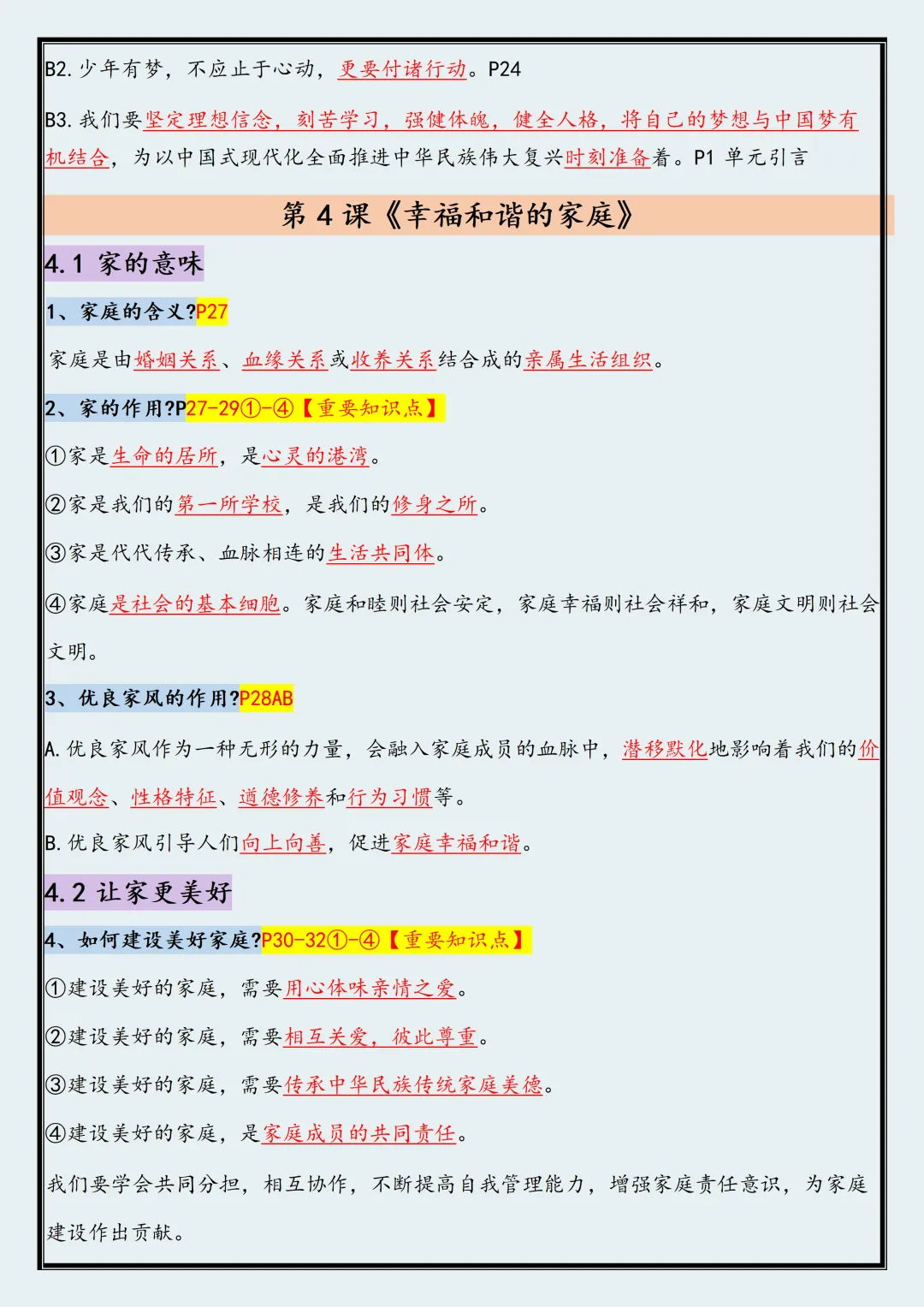 【初一】2026新版七年级上册道德与法治全册必背高频考点知识汇总,完整版可打印-第8张图片-四季读书网